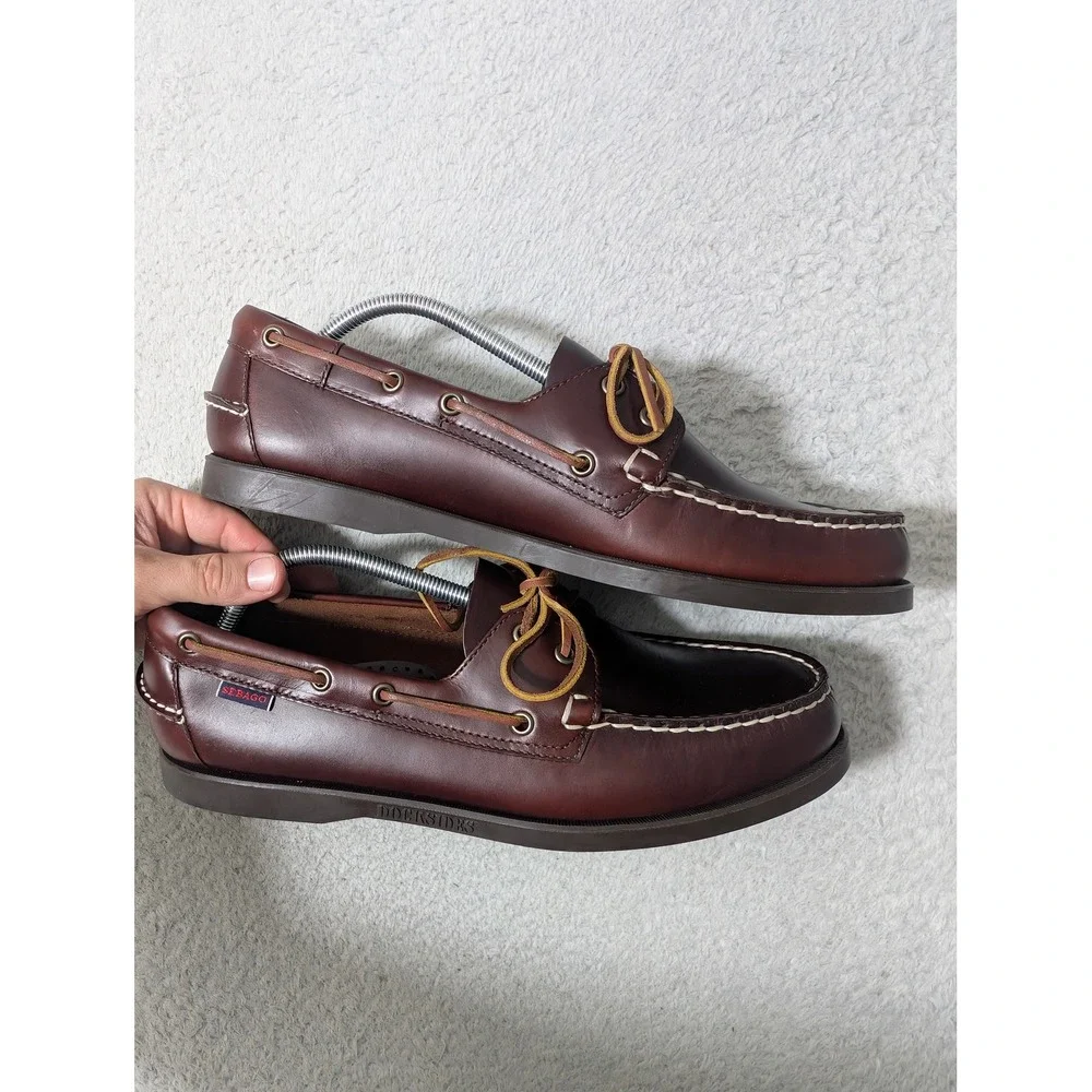 NEW! Sebago Dockside Portland Waxed Shoes Men 11.5‎ Brown Leather Loafer $200